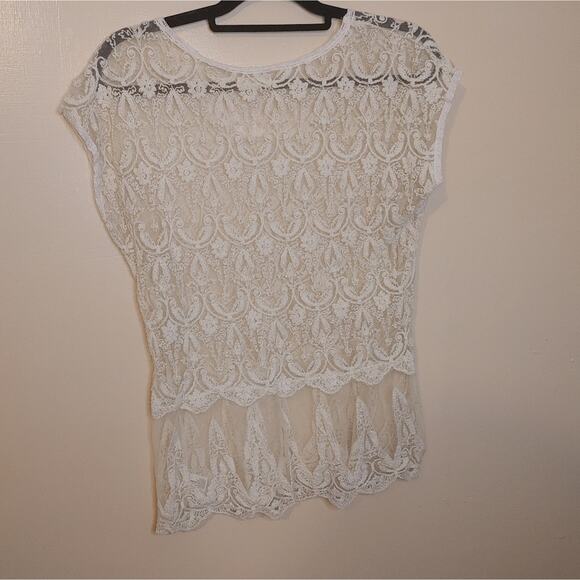 Aerie Size Medium M Sheer See Through Lace Ivory White Elegant Girly Blouse - Picture 8 of 8